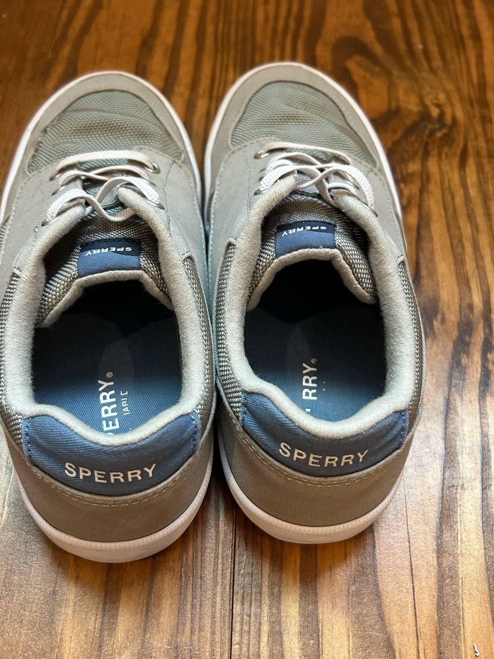 Sperry boys Gray Canvas Boat Shoes with Blue Heel Accent